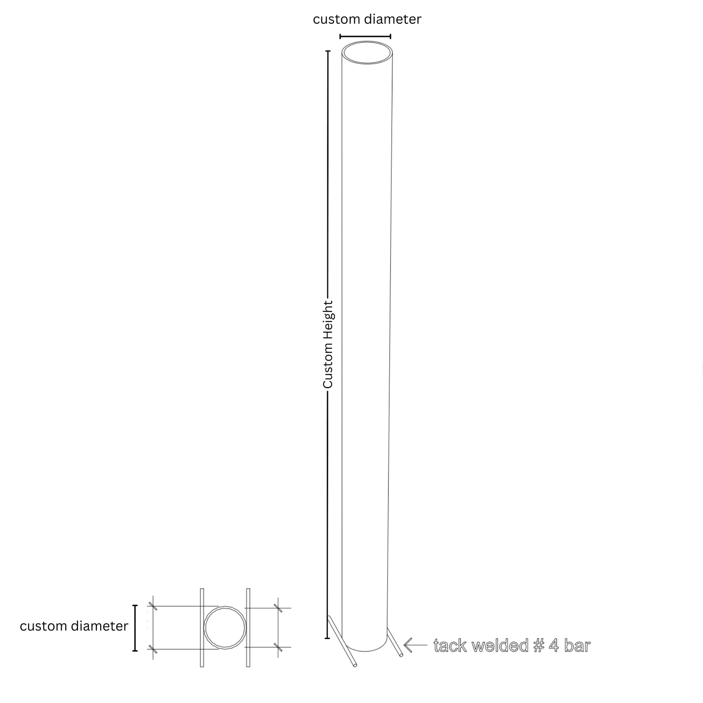 Custom Bollards Schedule 40 Steel (base plate, bolts, add ons)